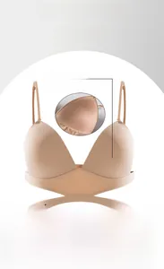 Detail of nude seamless bra with triangle fixed cups and breathable back design