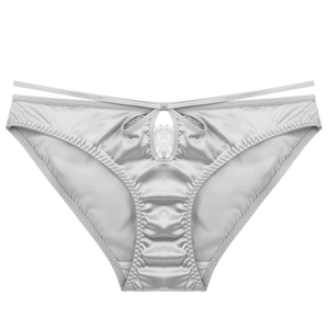 Culotte élégante en satin de soie argenté pour femmes avec dentelle et détail double sangle