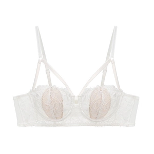 Elegant white French lace embroidery half-cup bra with adjustable thin shoulder straps