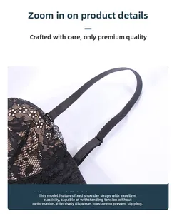 Dettaglio reggiseno in pizzo nero con spalline elastiche antiscivolo e fodera color beige