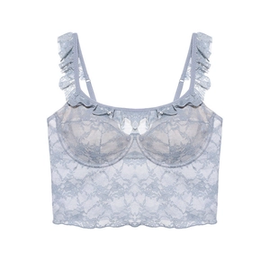 Bralette en dentelle française bleu clair avec armatures et bretelles volantées