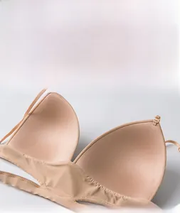 Seamless nude plunging bra with smooth cups and thin straps for daily comfort