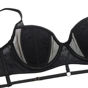 French style sexy black lace bra with soft underwire and mesh fabric for women