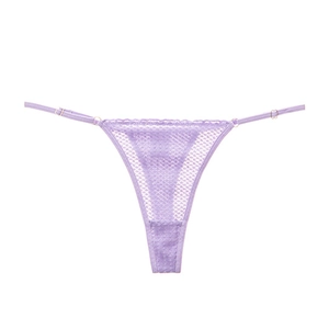 Verstellbarer helllilanes Spitzen-T-String mit transparentem Mesh-Stoff für Damen