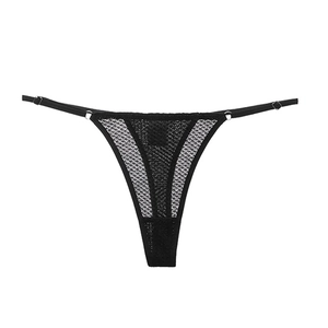 Sexueller schwarzer Netz-Tanga für Damen mit verstellbaren Metallschnallen und Stoff
