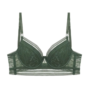 Eleganter dunkelgrüner Spitzen-BH mit Bügeln und verstellbaren Doppel-Trägern für Damen