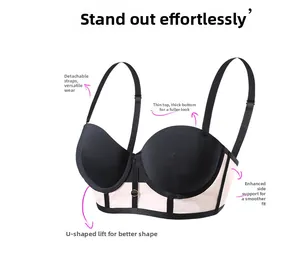 Detail view of push-up bra featuring removable straps and reinforced side wings for support