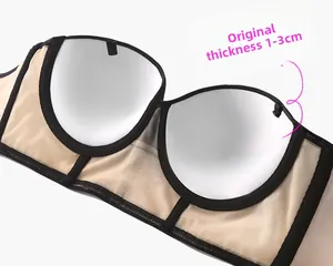 Detail view of push-up bra cup showing 1.3cm thickness and sheer mesh fabric