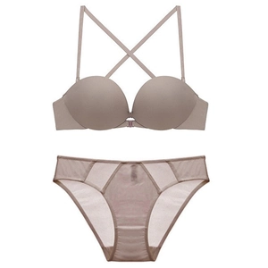 French Style Seamless Front Closure Bra And Panty Set Women Push Up Lingerie Set With Cross Back Detachable Straps Nylon