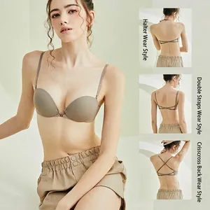 Soutien-gorge sans couture à boucle avant taupe avec bretelles multi-positions croisées
