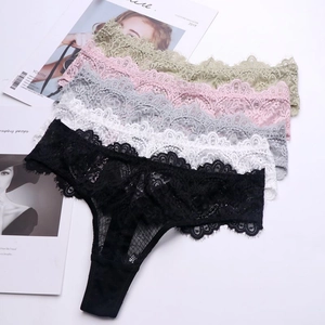 Sexy Tanga-Set für Damen aus Wimpernspitze in Schwarz Weiß Grau Rosa und Olivgrün