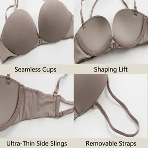 French seamless front-closure push-up bra set with smooth mocha finish and 3D cups