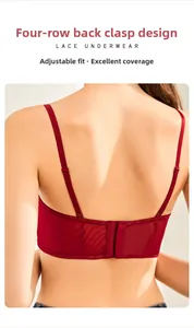 Detailed back view of deep red lace bra featuring a secure four-row hook-and-eye closure