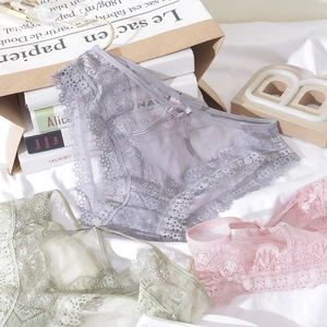 Detailed close-up of floral eyelash lace and mesh fabric on sexy low-rise panties