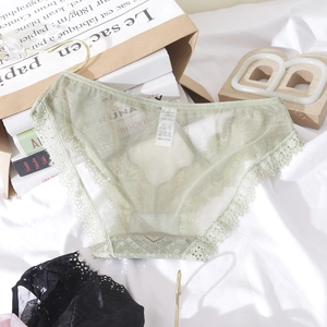 Elegant low-waist lace panties for women featuring sheer floral mesh and pure cotton lining