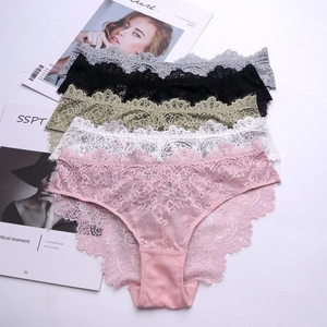 Five-pack of floral lace panties for women with scalloped edges and cutout details