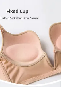 Detail view showing fixed inner cups and seamless fabric of the deep V backless bra