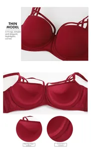 Detail of 3/4 wine red push-up bra with underwire and thin top thick bottom cups