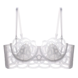 Gros plan d'un soutien-gorge en dentelle blanche translucide avec broderies ajourées