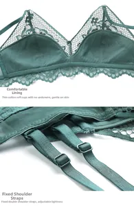 Détails du soutien-gorge en dentelle vert foncé avec bonnets en coton doux