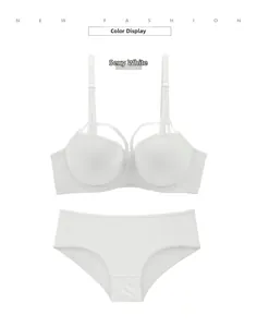 Detailed flat lay of white seamless lingerie set with crossover straps and matching panties