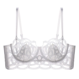 Soutien-gorge blanc semi-transparent en dentelle avec broderie circulaire et bords ondulés