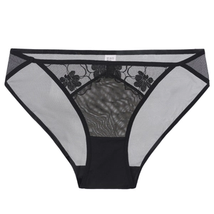 French style sexy black lace panties with floral embroidery and breathable mesh texture