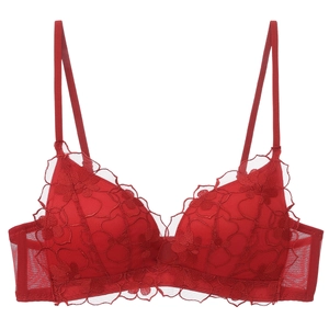 Deep red floral lace lingerie with cross-back design and non-wired wireless triangle cups