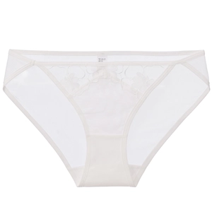 French style white lace panties with sheer mesh and floral embroidery for women