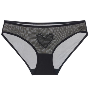 French Sexy Mesh Lace Heart Embroidered Panties Women Breathable Mid Waist Briefs Transparent Romantic Lingerie Underwear