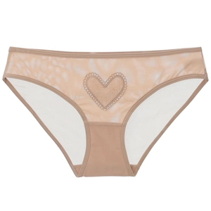 French style sheer mesh panties with heart embroidery in beige for women