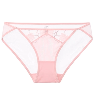 French sexy pink lace panties with floral embroidery and breathable mesh fabric