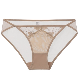 Nude sheer mesh panties with floral lace embroidery and soft breathable cotton crotch
