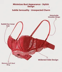 Détail du soutien-gorge en dentelle rouge avec armature souple et bonnets lapin