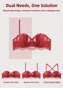 Détail du soutien-gorge en dentelle rouge montrant les bretelles amovibles
