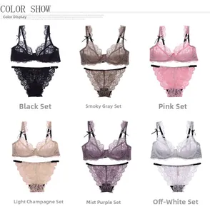 Détails des six coloris disponibles pour l'ensemble lingerie en dentelle avec broderie