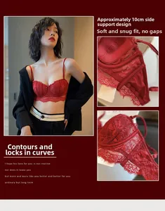 Détails du soutien-gorge en dentelle rouge avec aile latérale de 10cm et doublure douce