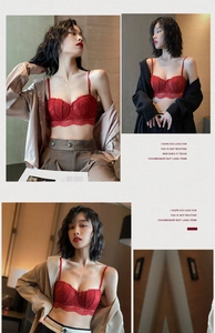 Détail de broderie en dentelle florale rouge sur soutien-gorge à armatures délicat