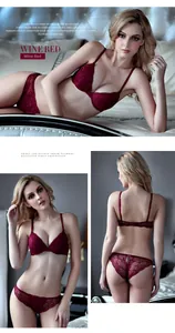 Detailed macro view of wine red floral lace lingerie set with sheer embroidery texture