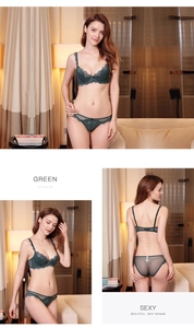 Dettagli del set di lingerie in pizzo verde scuro con pannelli a rete e spalline