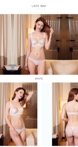 Vista tridimensionale di un set lingerie in pizzo bianco con dettagli in mesh e spalline