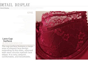 Detailed close-up of dark red eyelash lace on ultra-thin breathable women's bra