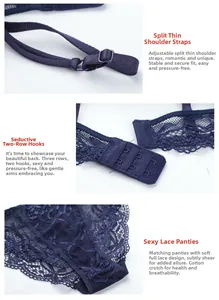 Lace lingerie details with adjustable split straps and cotton crotch lining