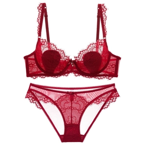 Set Lingerie Sexy Stile Francese Reggiseno in Pizzo Trasparente Ultrasottile Donna Top And Bottom Intimo Ricamato
