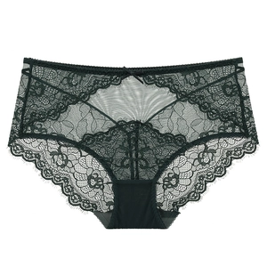 Women Sexy Lace Panties Transparent Mesh Floral Briefs Mid High Waist Hip Lifting Breathable Lingerie For Ladies