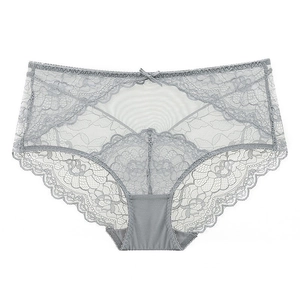 Lace high-waisted briefs for women with floral patterns and delicate bow detail