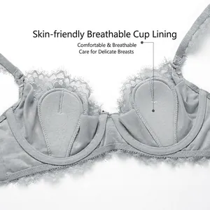 Reggiseno in pizzo ultrasottile stile francese con coppe traspiranti e ferretto