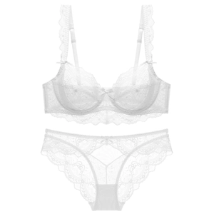Weißes Blumen-Spitzen-Lingerie-Set mit Bügel-BH und passendem Slip in Reinweiß