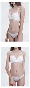 Detailed close-up of white floral lace lingerie set with deep V-neck and thin straps