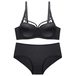 Women's Sexy Seamless Lingerie Bra And Panties Strappy Cage Design Smooth Push Up Lingerie Burgundy Black Underwear